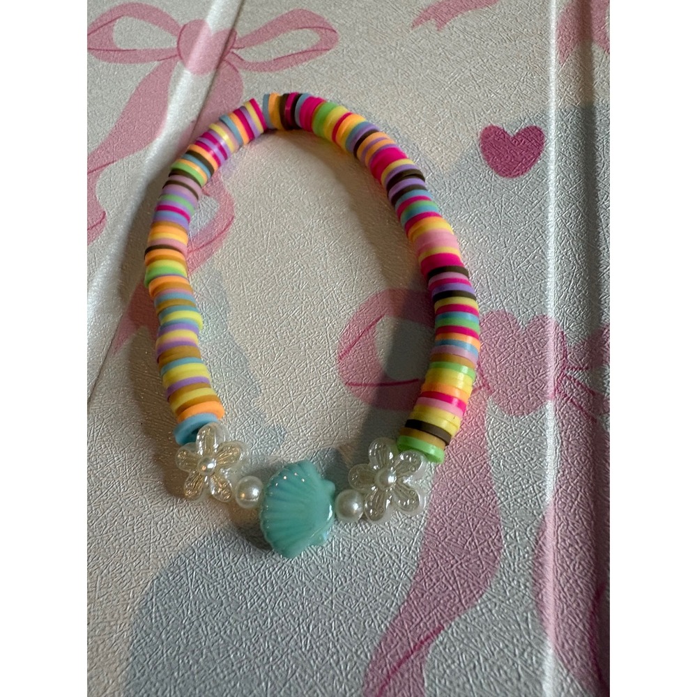Handmade Rainbow Heishi Bead Stretch Bracelet Seashell Flower Pearl Multi Color